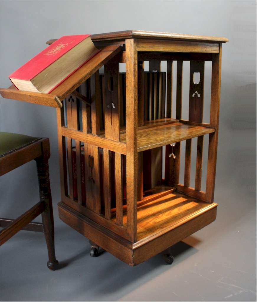 Arts and crafts oak revolving bookcase