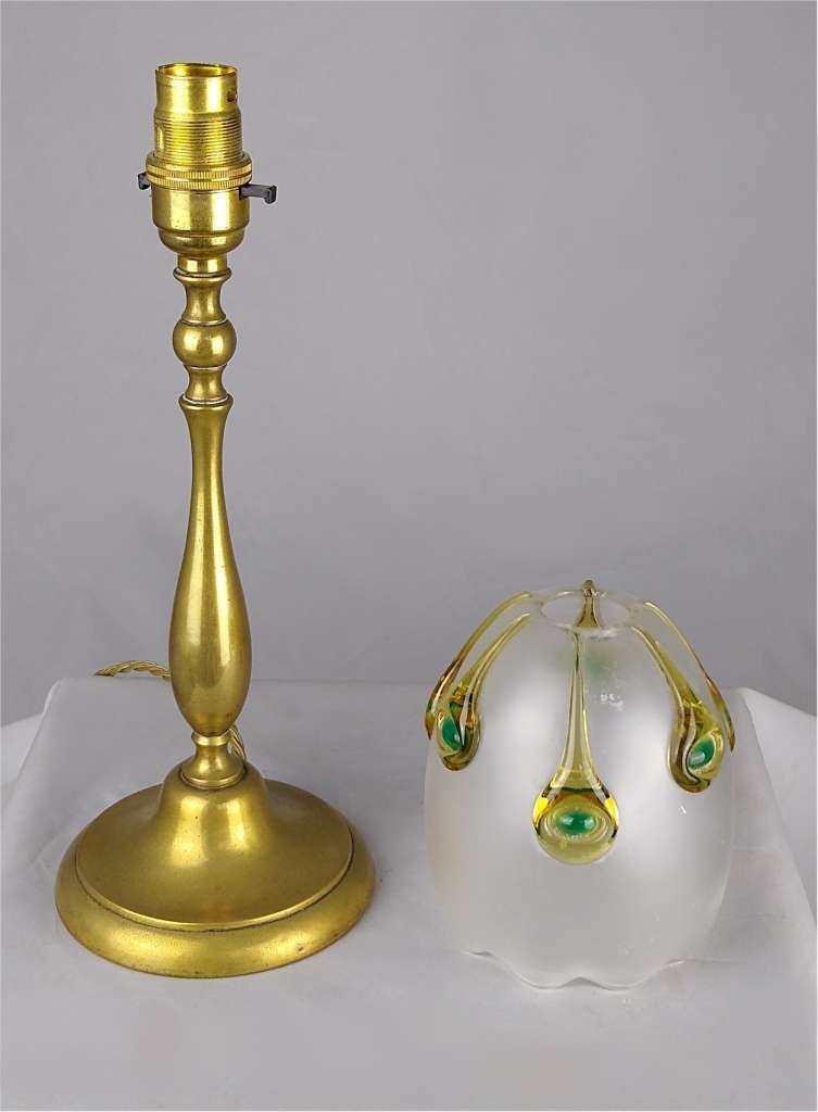 Art nouveau table lamp in brass , Stuart shade