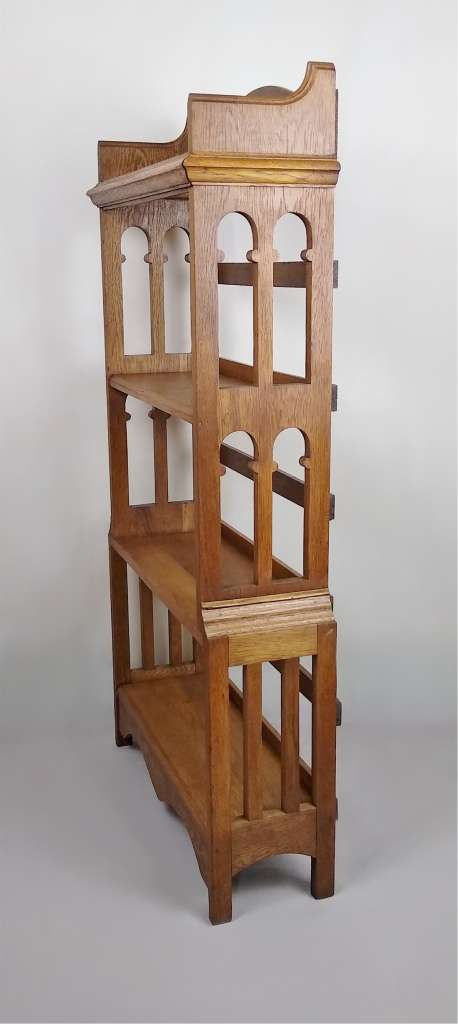 Arts and crafts oak bookcase arch cut outs