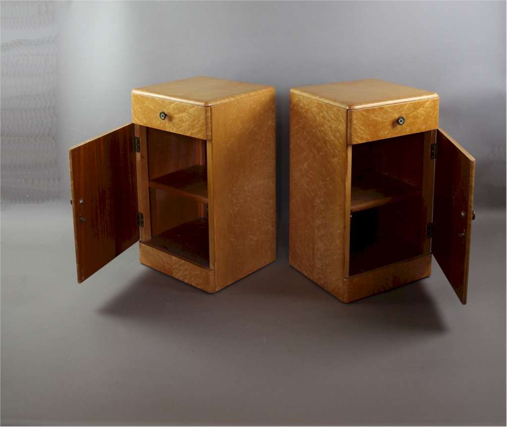 Art Deco birds Eye Maple pair of bedside Art Furniture