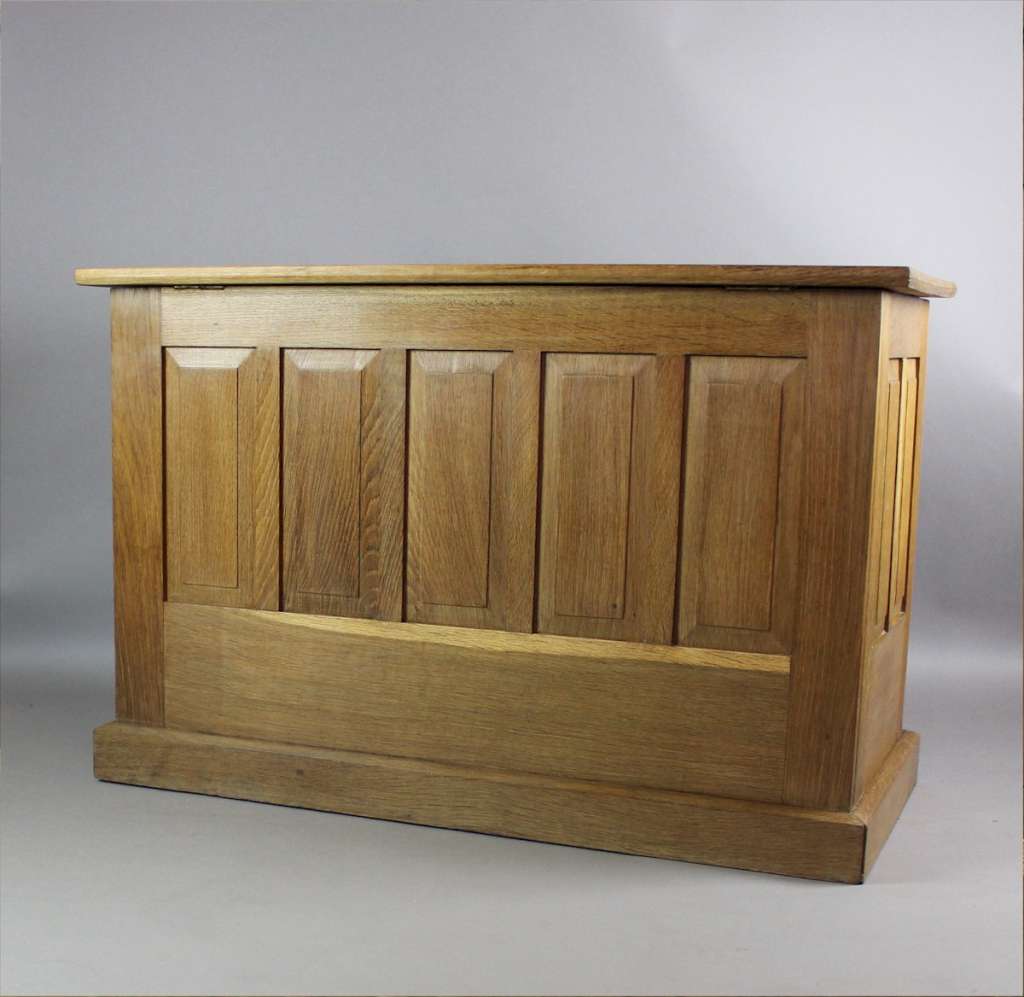Oak blanket box with fielded panels in the manner of Heals and the