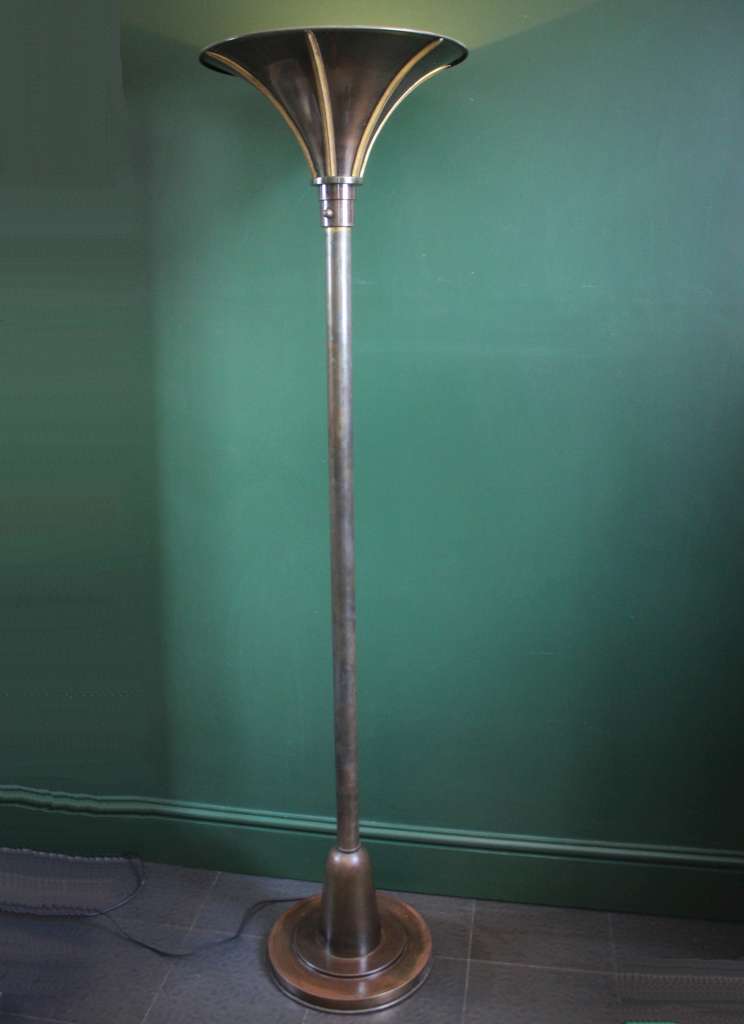 Art Deco bronzed uplighter floor lamp