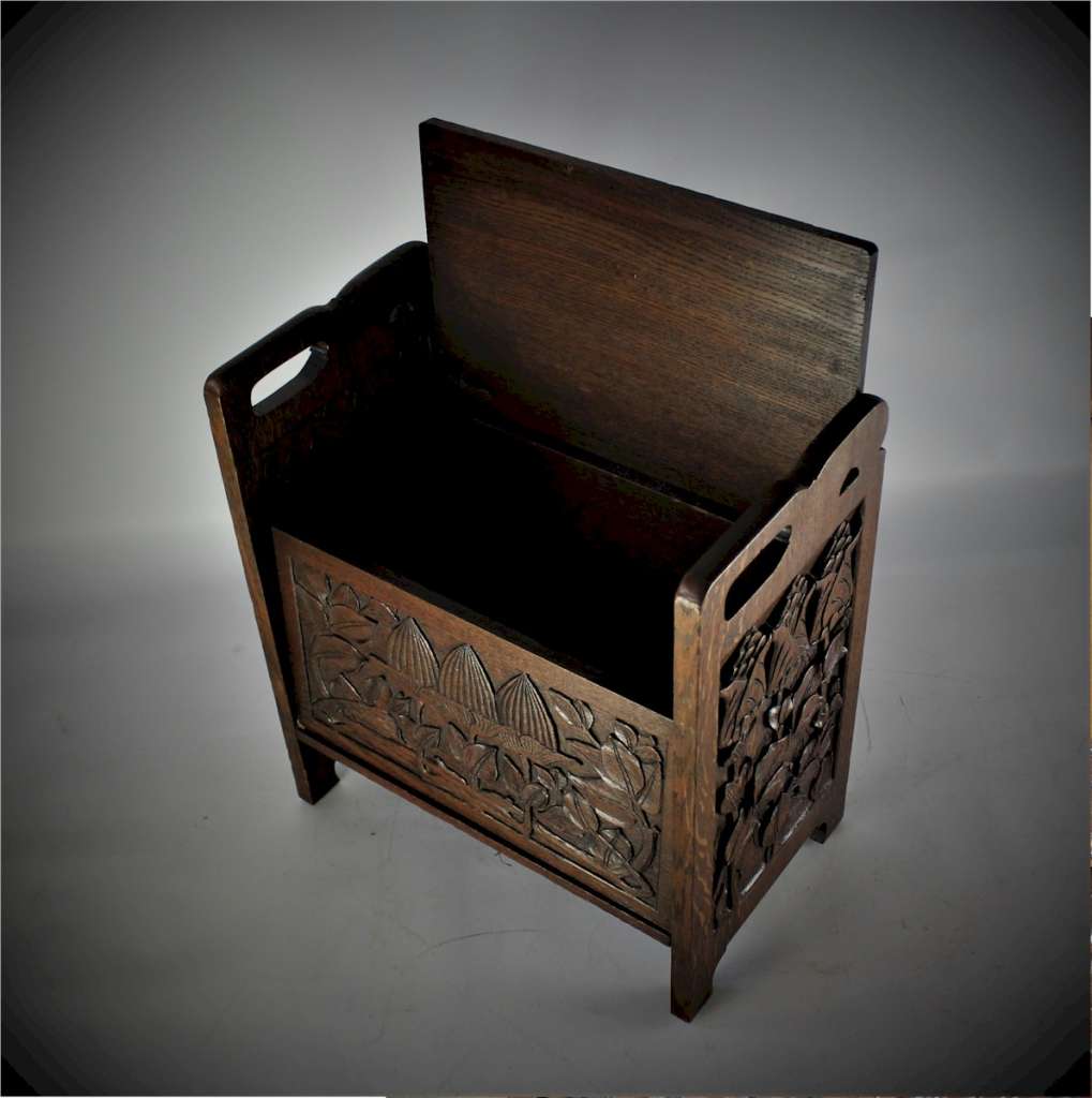 Arts and crafts carved oak slipper box