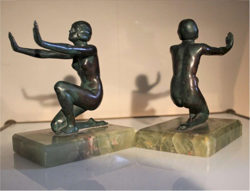Art Deco pair of kneeling female bookends