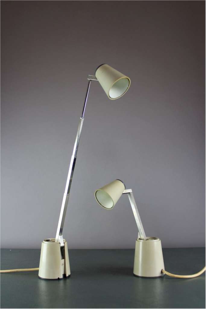 Vintage pair of Lampette collapsible reading / bedside lamps in cream