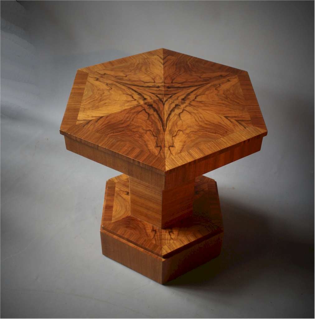 Art Deco hexagonal side table burr walnut