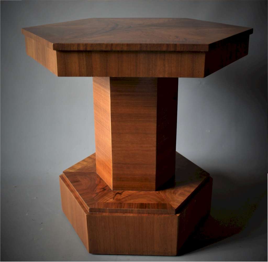 Art Deco hexagonal side table burr walnut