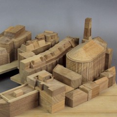 Architects wooden model of various buildings