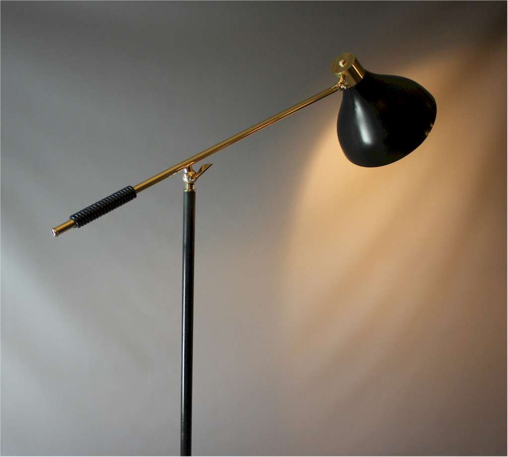 Stilnovo Floor Lamp Marble Base and a Brass Arm, 1950s