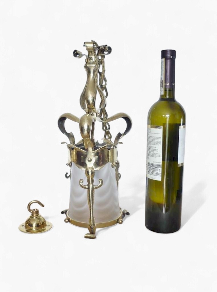 Arts and crafts ceiling light in hammered brass