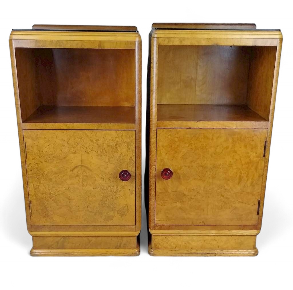 quality pair of blond art deco bedside cabinets