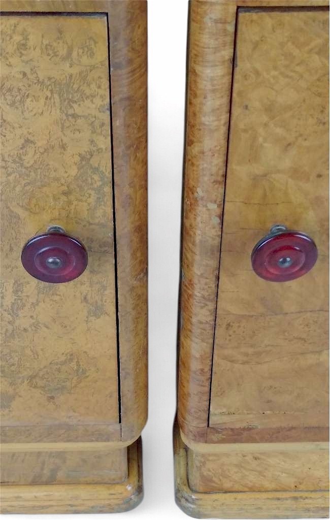 quality pair of blond art deco bedside cabinets