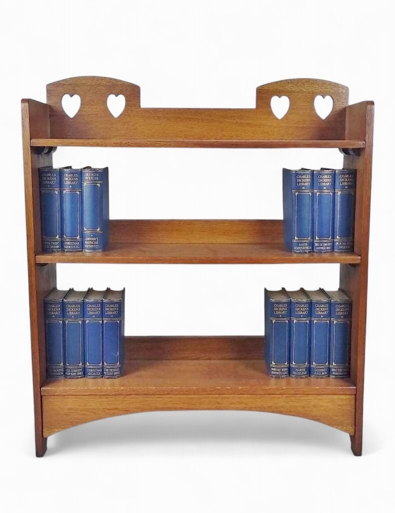 Double heart arts and crafts bookcase in oak