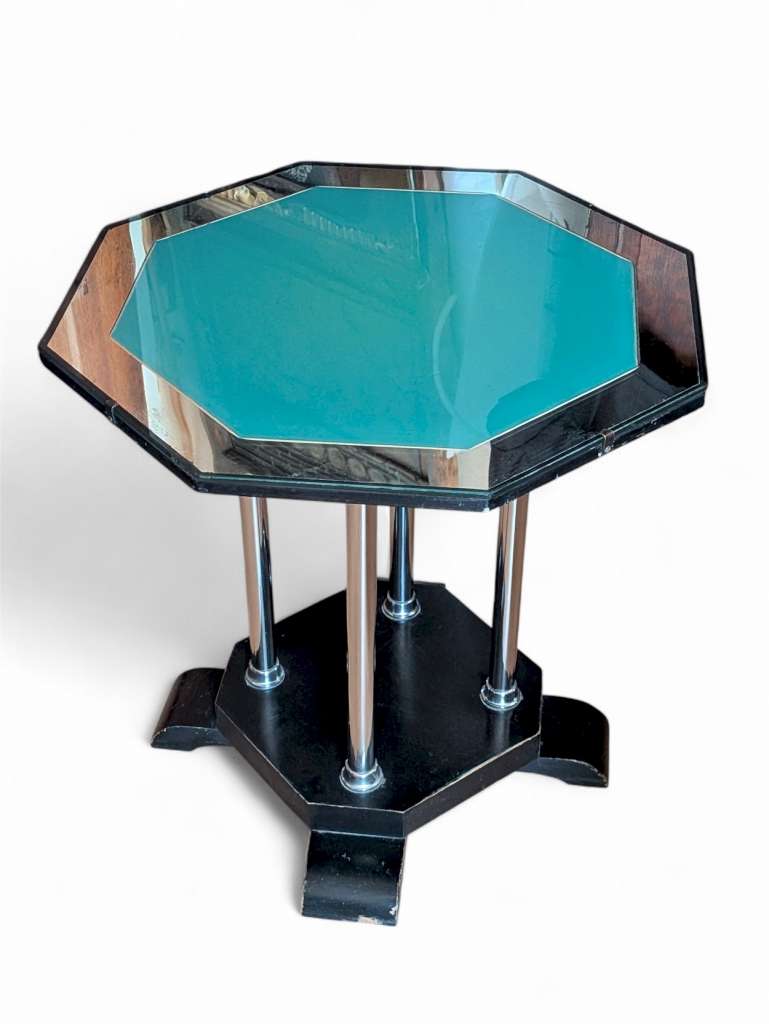Art Deco mirrord glass and chrome side table