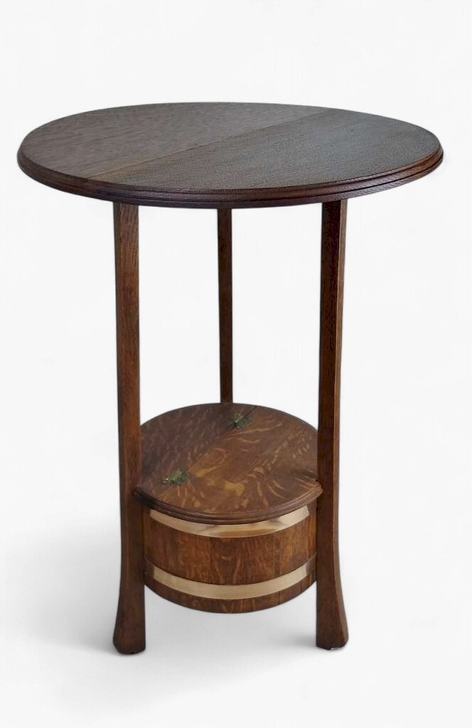 Arts and crafts table in oak by R A Lister of Dursley