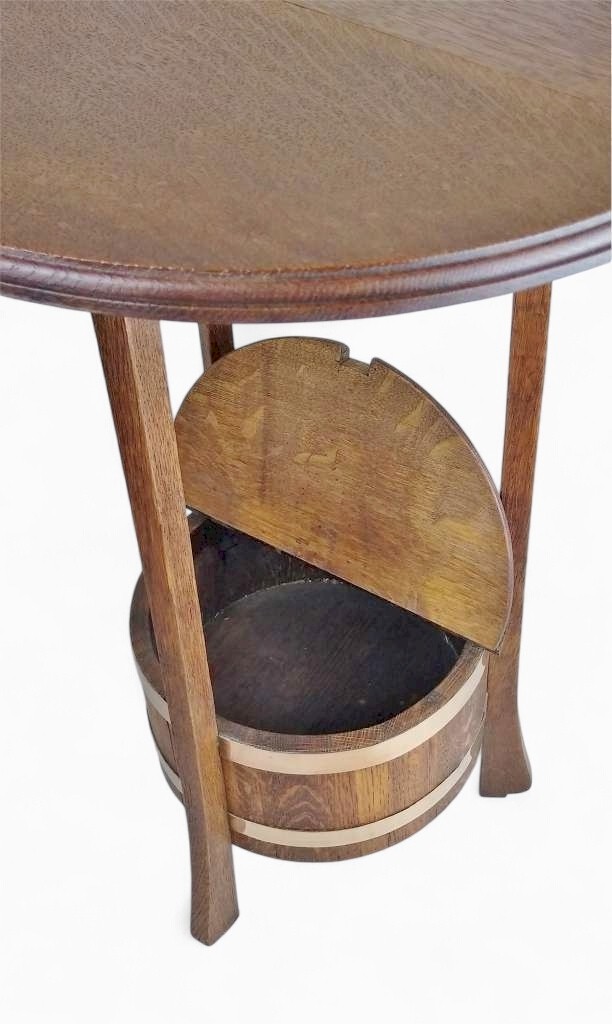 Arts and crafts table in oak by R A Lister of Dursley