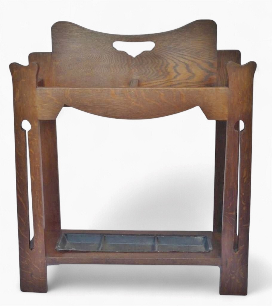 Arts and crafts umbrella stand in oak with stylised