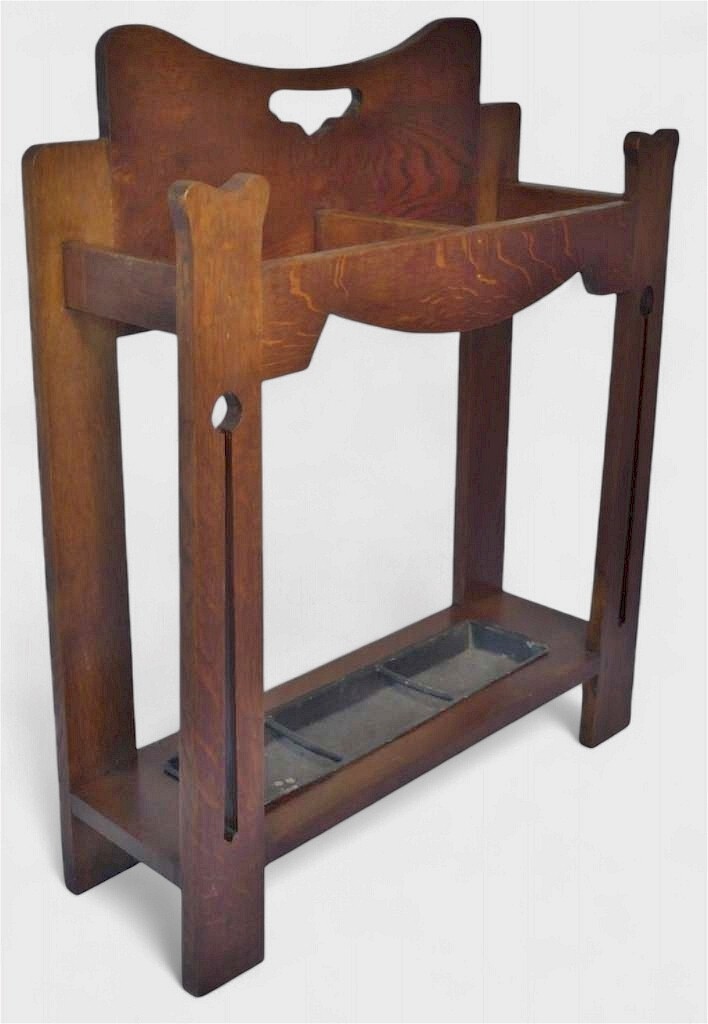 Arts and crafts umbrella stand in oak with stylised