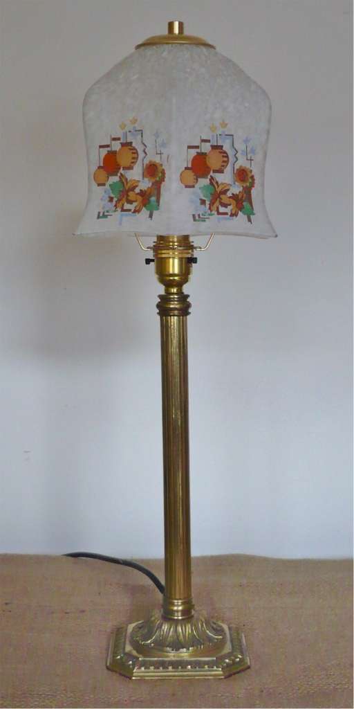 1920s brass table light with chinese lantern shade