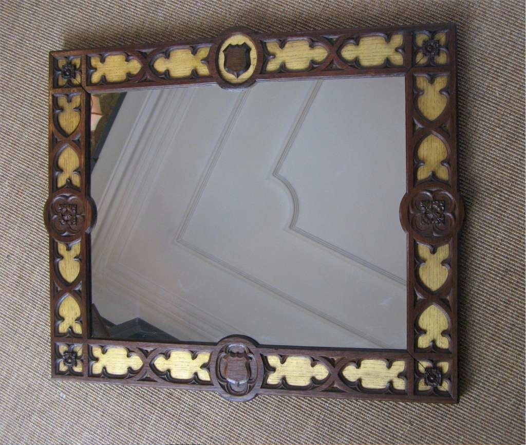 Gothic Revival frame gilt and oak with carved shields