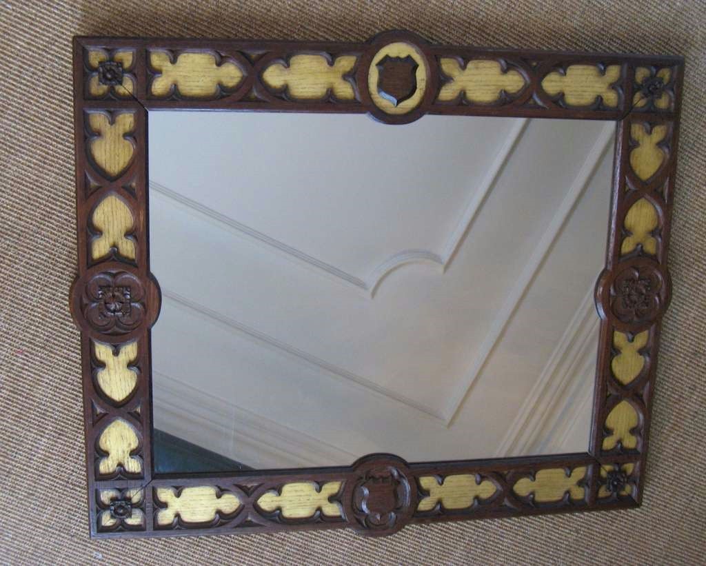 Gothic Revival frame gilt and oak with carved shields