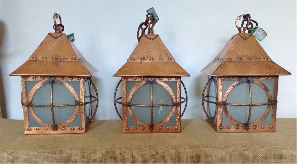 Set Of 3 Arts And Crafts Ceiling Lights Copper On Brass Arts