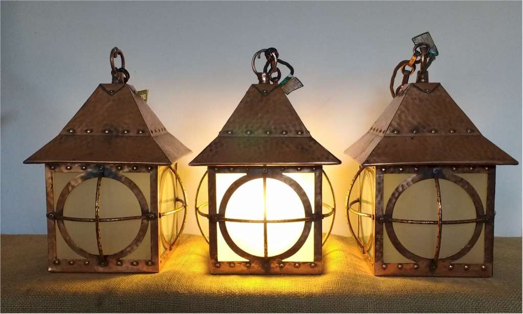 Set Of 3 Arts And Crafts Ceiling Lights Copper On Brass Arts