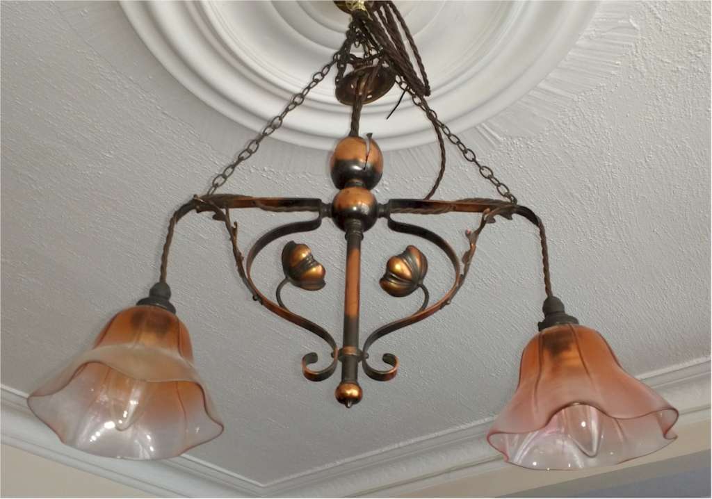 Pretty arts and crafts ceiling light with flowers