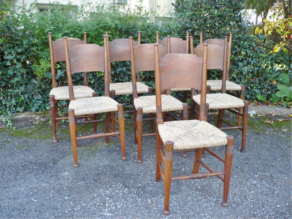 Set Of 8 William Birch Chairs In Oak Arts And Crafts Movement