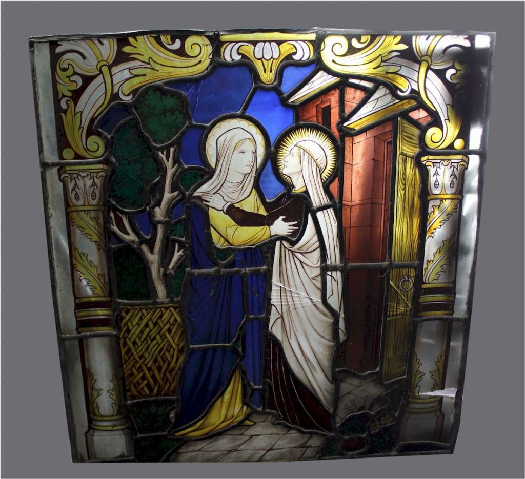 Religious stained glass with two female figures ART Art Furniture