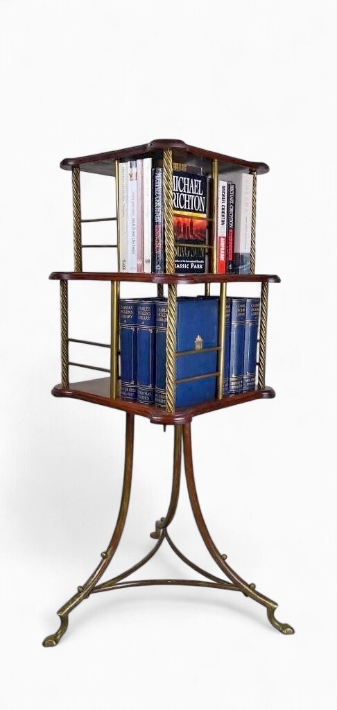 Victorian revolving bookcase in brass and mahogany