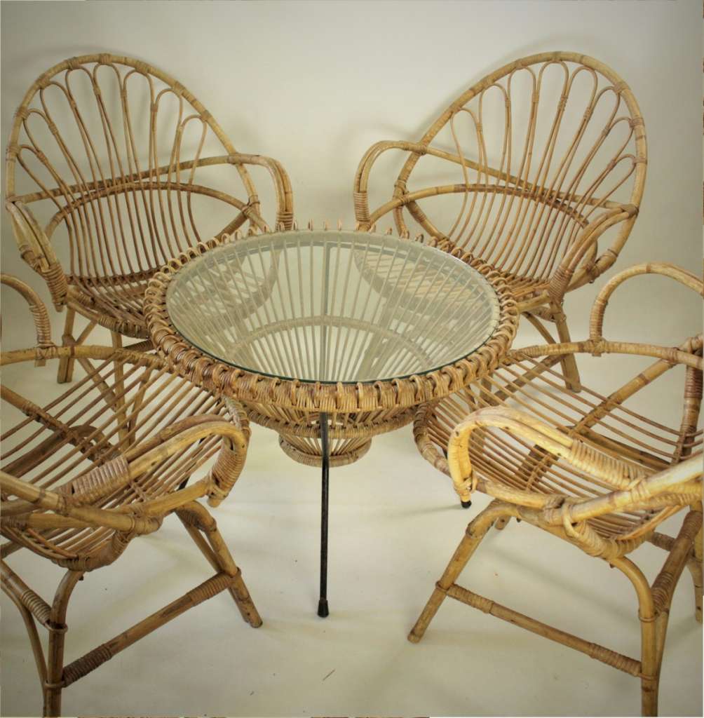 MidCentury set of 4 wicker chairs. LATEST STOCK Art Furniture