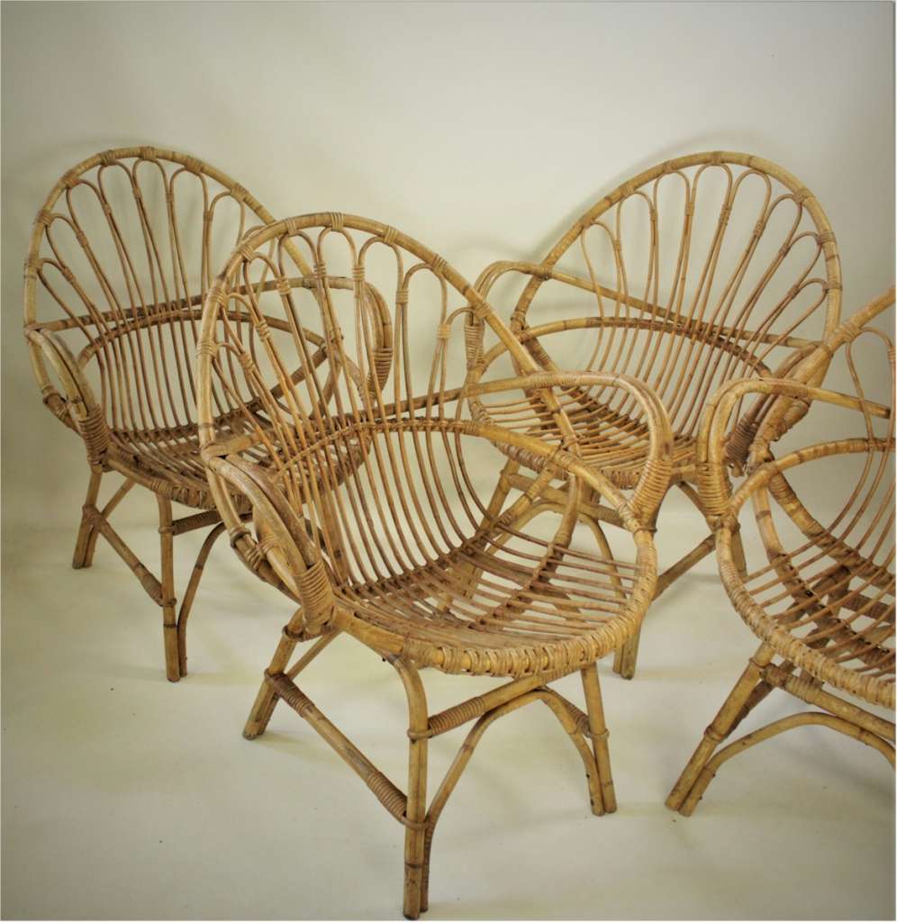 MidCentury set of 4 wicker chairs. LATEST STOCK Art Furniture