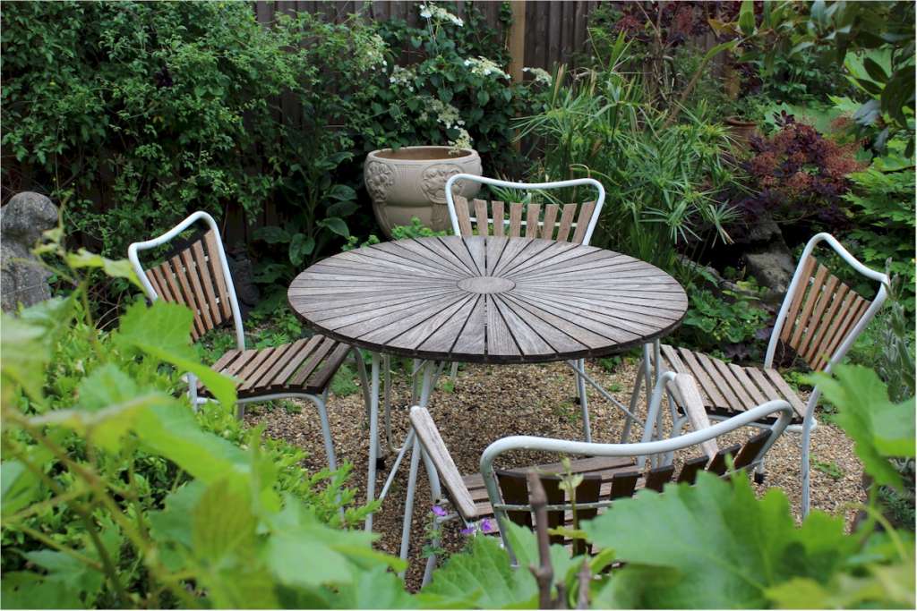 MidCentury teak and metal garden set Daneline Mid Century Furniture