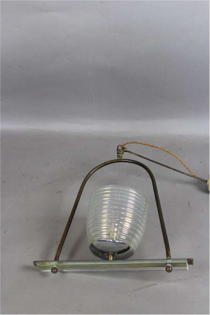 Stylish 1950's Italian hanging lamp with an iridescent shade