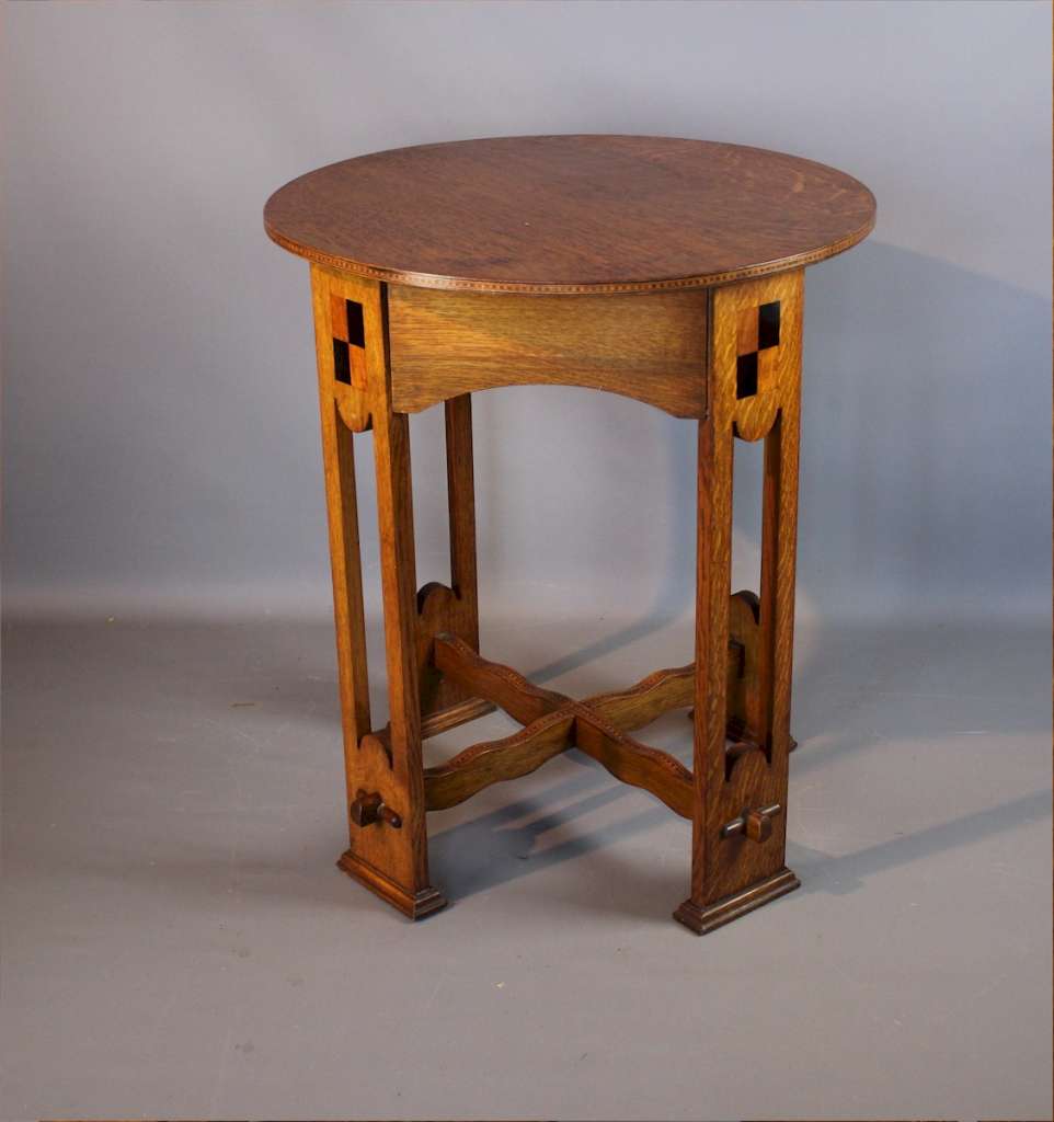 Good arts and crafts oak and bold inlaid table