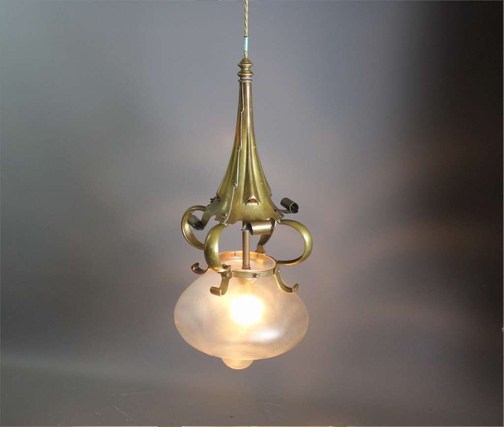 Arts and crafts brass centre light with original shade