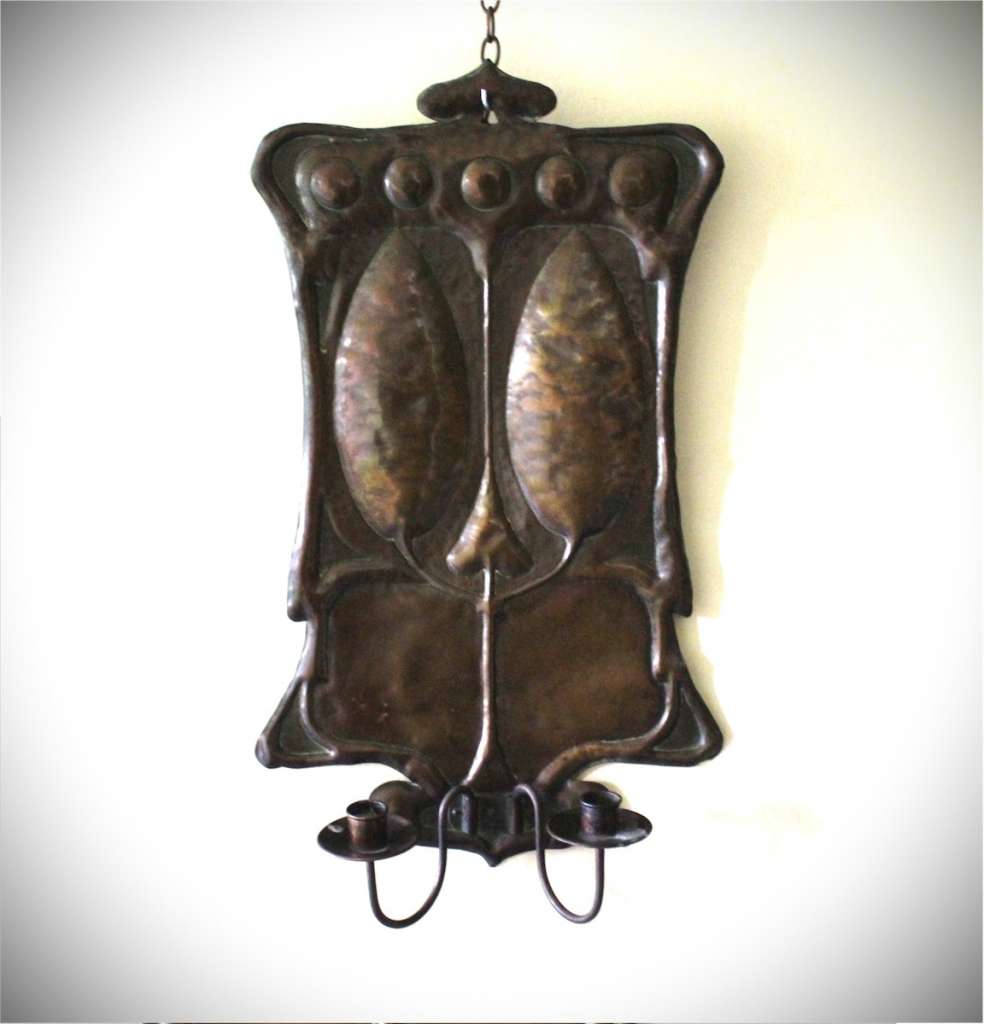 Arts and Crafts copper candle wall sconce