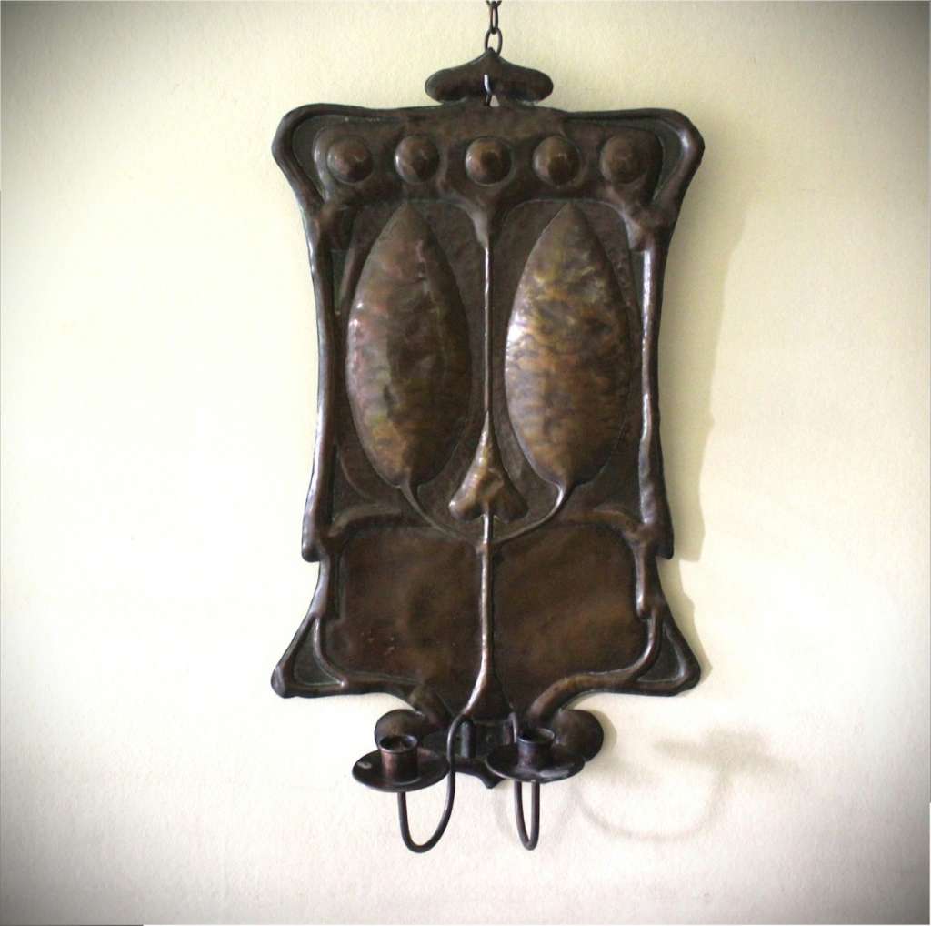 Arts and Crafts copper candle wall sconce