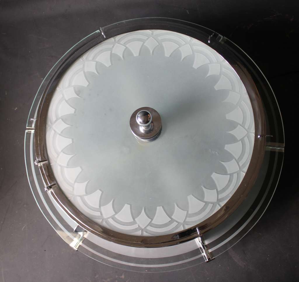 Art Deco glass and chrome ceiling light