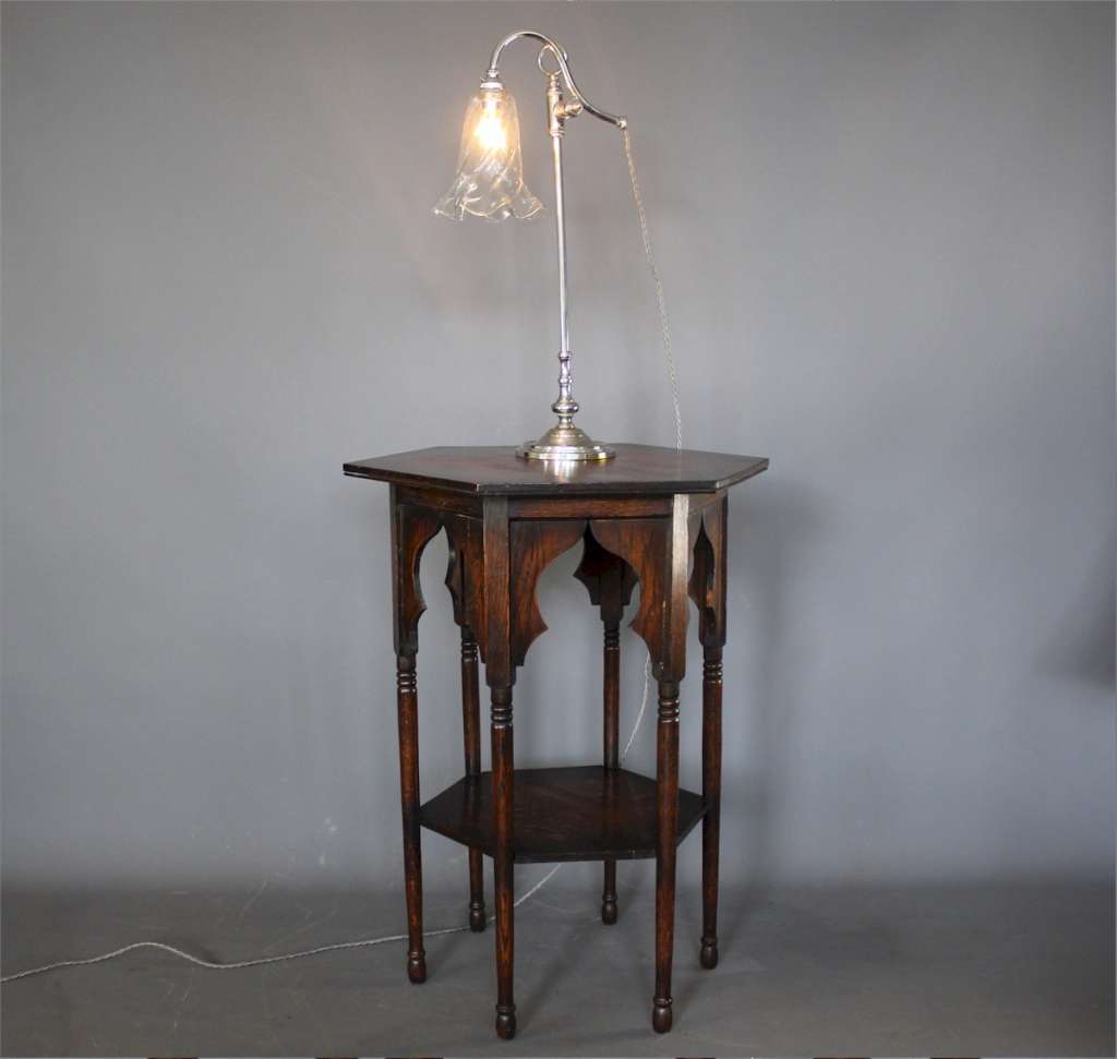 Elegant Edwardian adjustable table lamp with clear glass shade SOLD Art Furniture