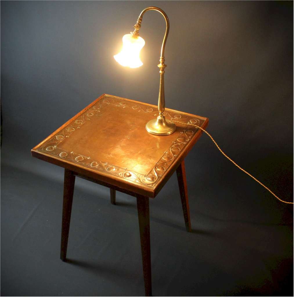 KSIA arts and crafts copper topped oak side table