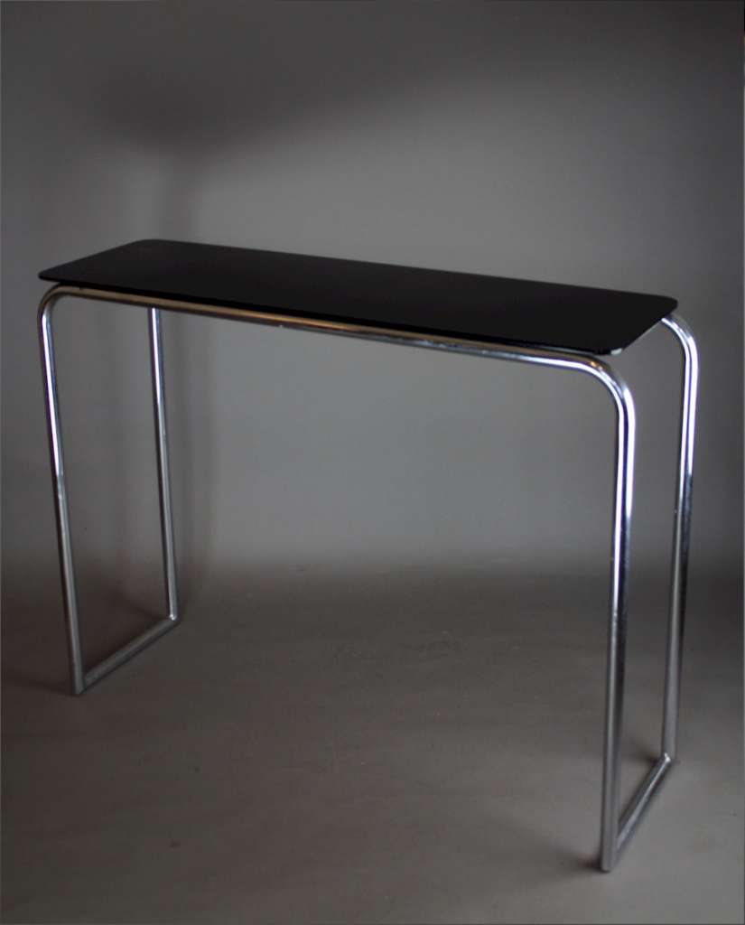 Modernist chromed tubular steel console table by PEL