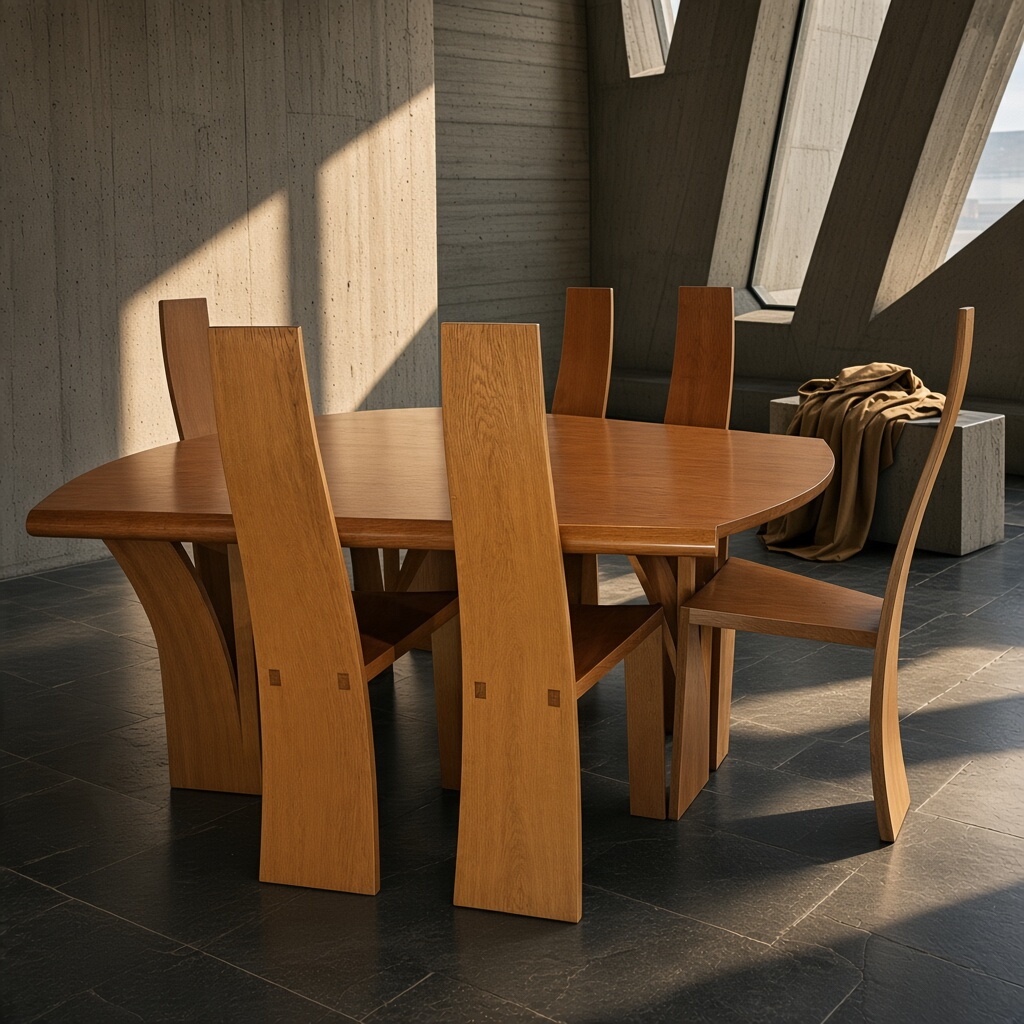 Pearl Dot set of six oak dining chairs by Robert Williams (b.1942)