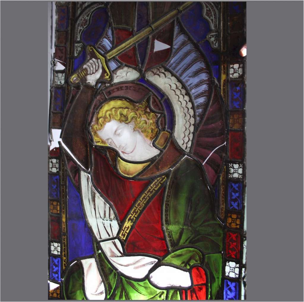Large St George and the dragon stained glass panel 19th century