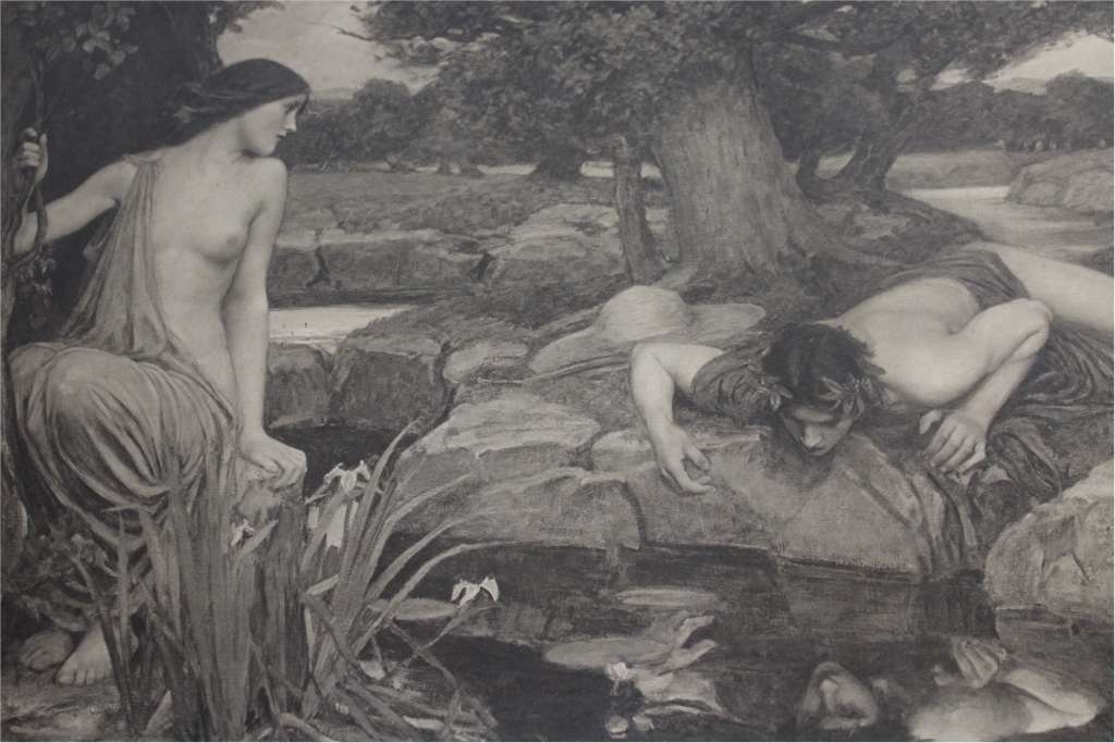 Pre Raphaelite print Echo and Narcisuss by J W Waterhouse 1903