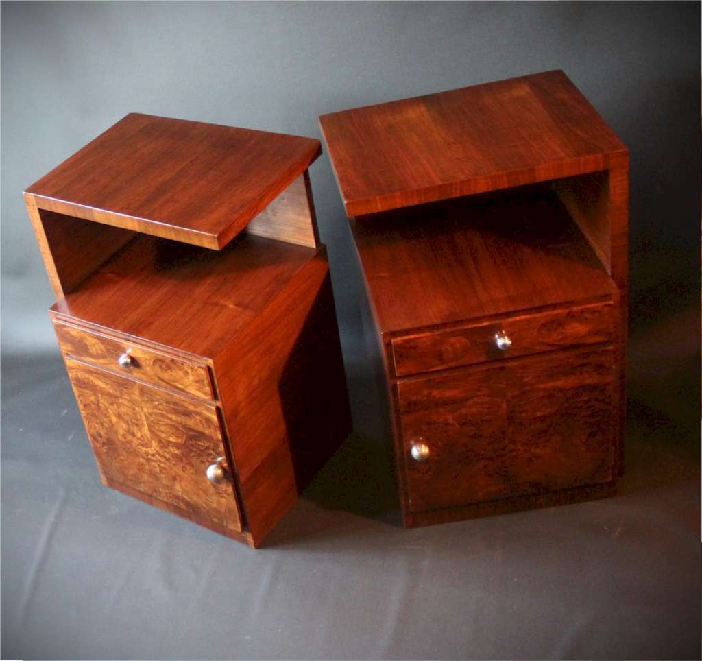 Walnut Art Deco pair of Bedside Cabinets