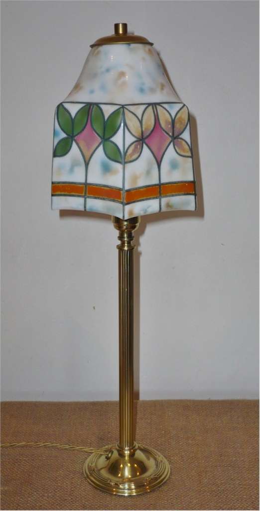 Pretty table lamp with brass base and hand painted shade
