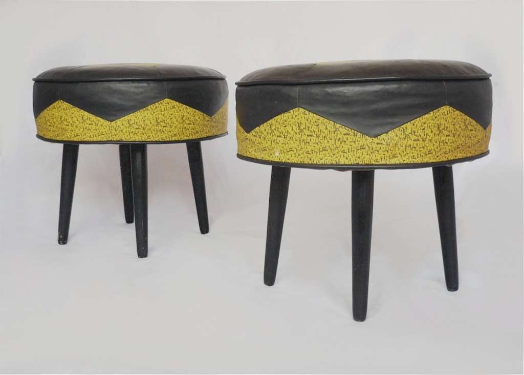  Pair of Mid Century leather stools