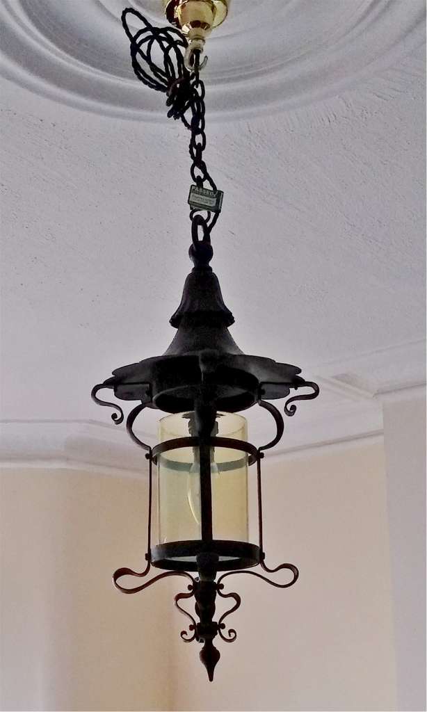 Arts and crafts ceiling light with vaseline shade